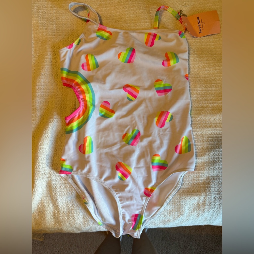 Juicy Couture Kids White Swimsuit with Rainbow Straps